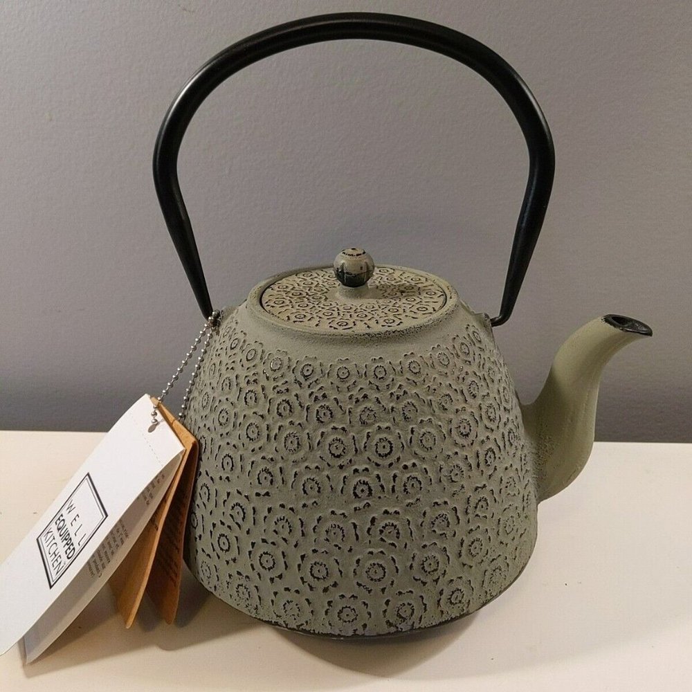 WELL EQUIPPED KITCHEN - Cast Iron Tea Pot - 1.3L - NEW w/ Tag Green Grey Gray